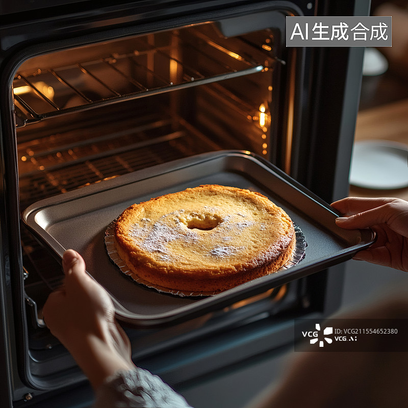【AI数字艺术】双手从烤箱中取出美味蛋糕图片素材