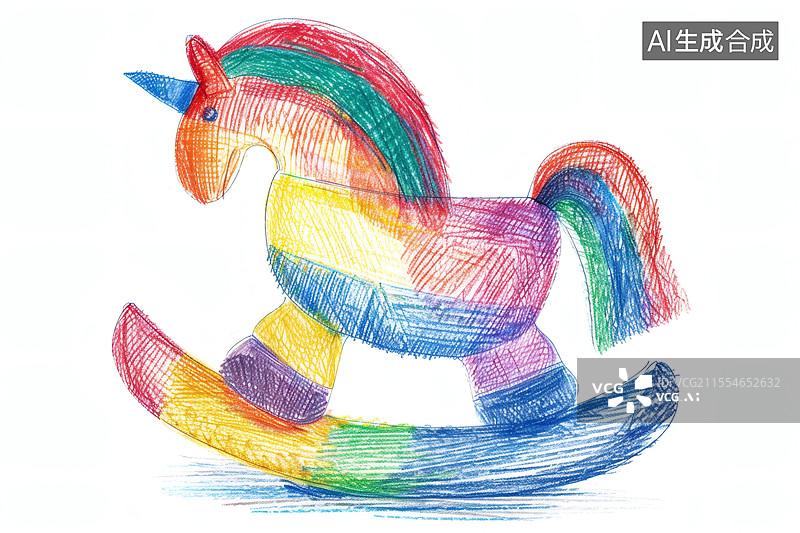 【AI数字艺术】彩色手绘独角兽摇摇马图片素材