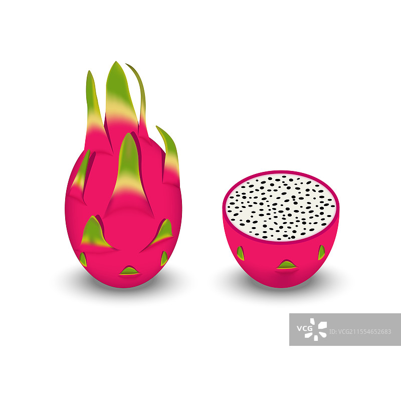 逼真的火龙果与切开的果肉图片素材