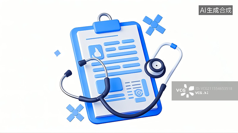 【AI数字艺术】文件报告和听诊器三维插画图片素材