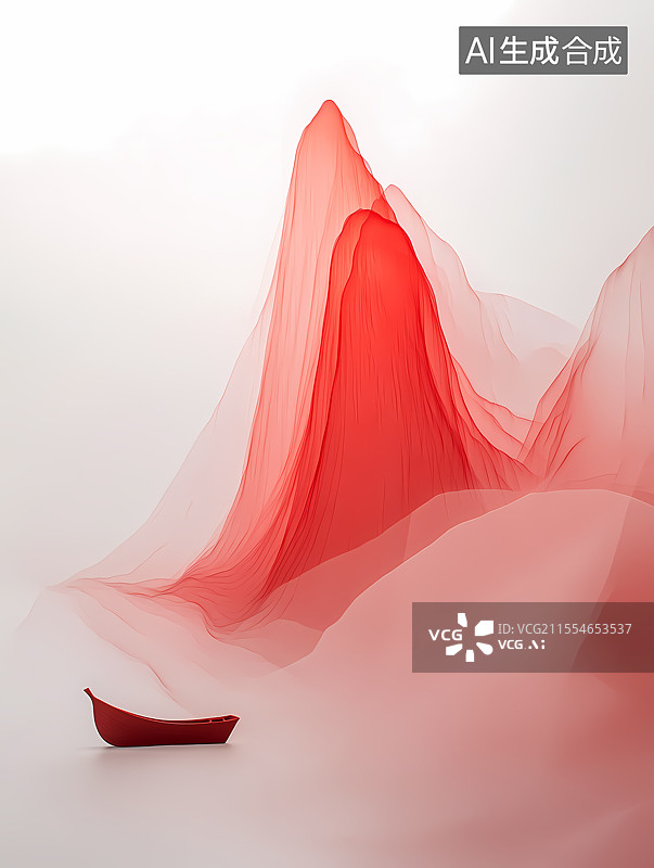 【AI数字艺术】红纱漫卷处孤舟入画境图片素材
