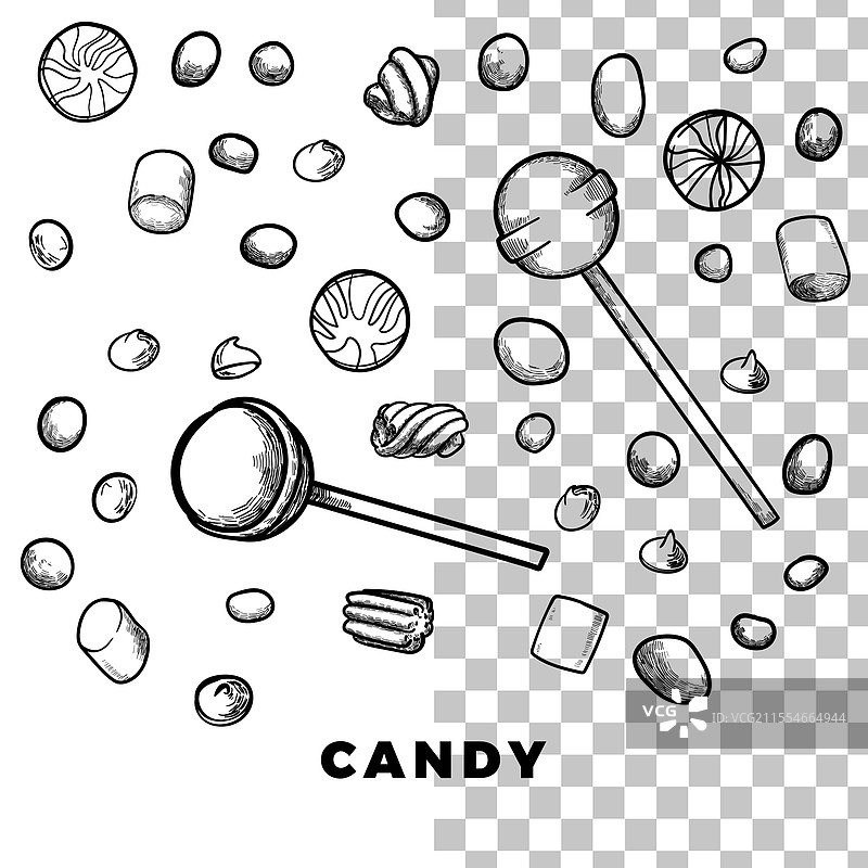 透明背景上的线条艺术糖果图片素材