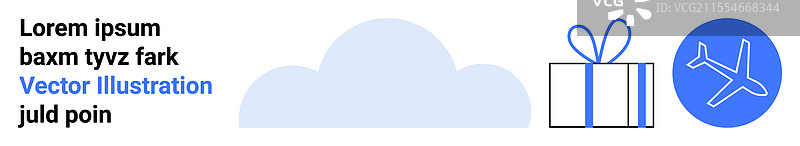 云朵与礼品盒和飞机图标的组合表示图片素材