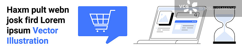 电子商务概念与购物车图标的笔记本电脑图片素材