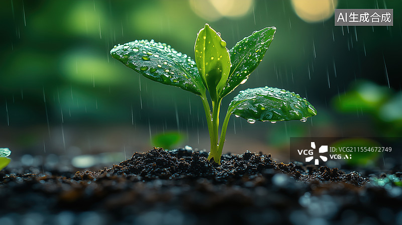 【AI数字艺术】润物细无声 春雨 嫩芽 破土而出图片素材