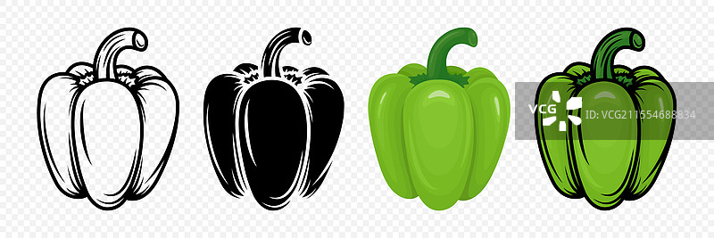 手绘的绿色轮廓甜椒图片素材