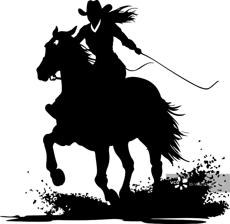 骑马的牛仔女孩剪影图片素材