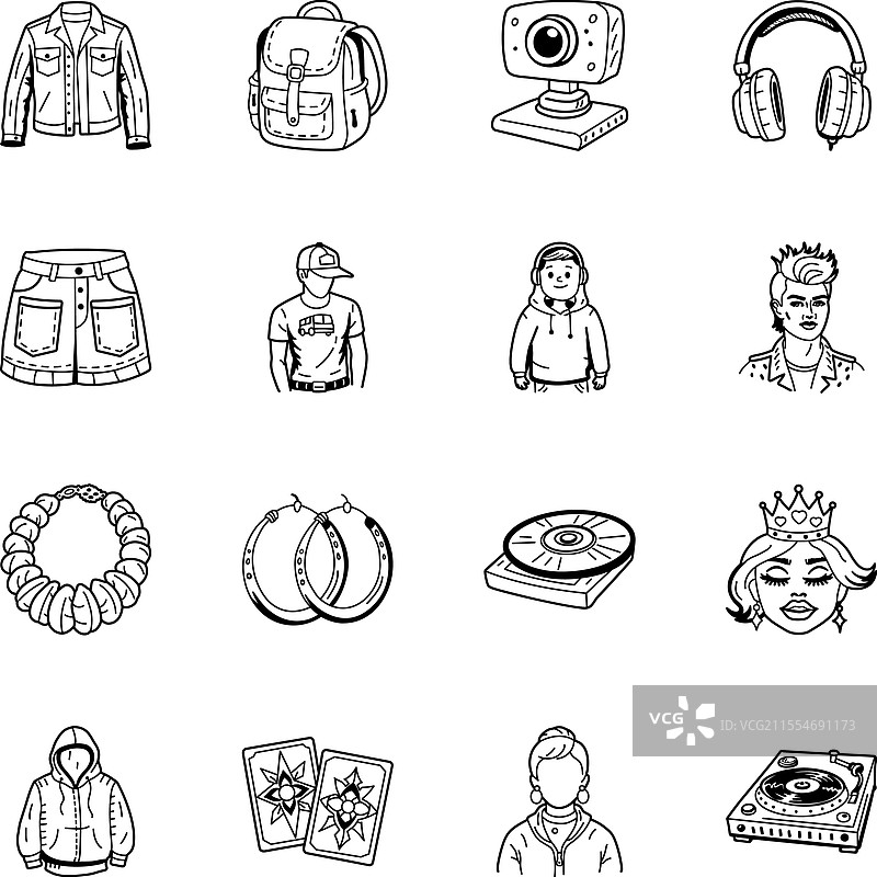 Y2K风格服装和配饰的涂鸦合集图片素材