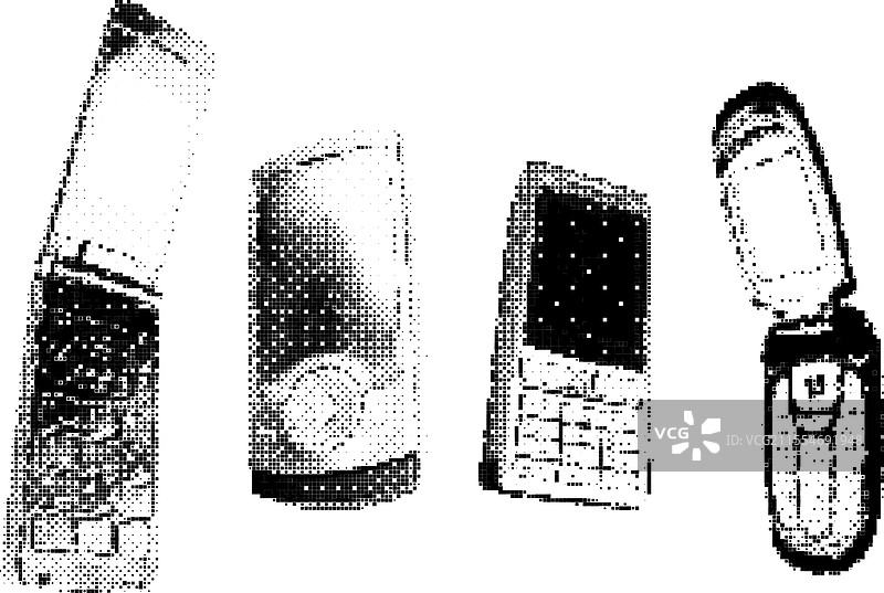 90年代像素风格的经典复古翻盖手机图片素材