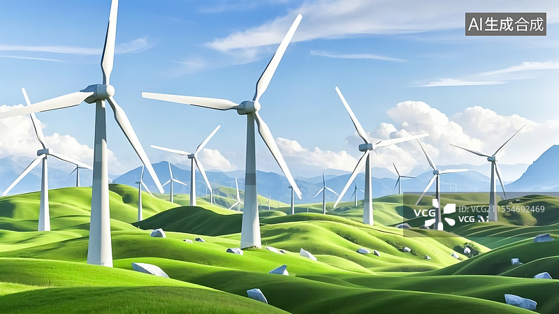 【AI数字艺术】风车发电三维插画图片素材