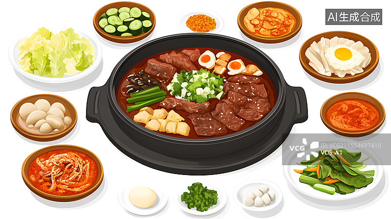 【AI数字艺术】火锅美食插画图片素材