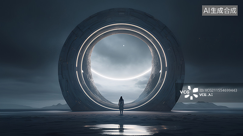 【AI数字艺术】科幻场景站在世界尽头的人图片素材