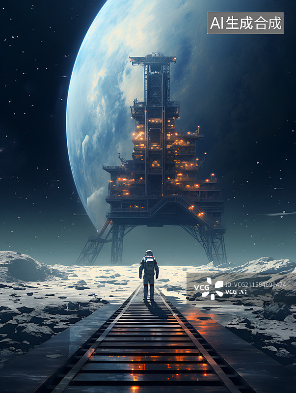 【AI数字艺术】科幻场景站在世界尽头的人图片素材