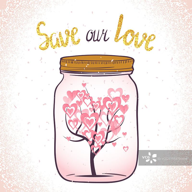 水彩画的爱之树，树叶呈心形图片素材