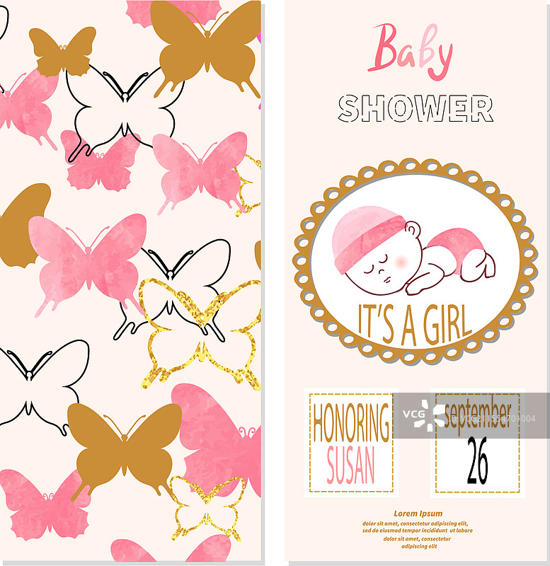 女孩婴儿洗礼邀请卡设计图片素材