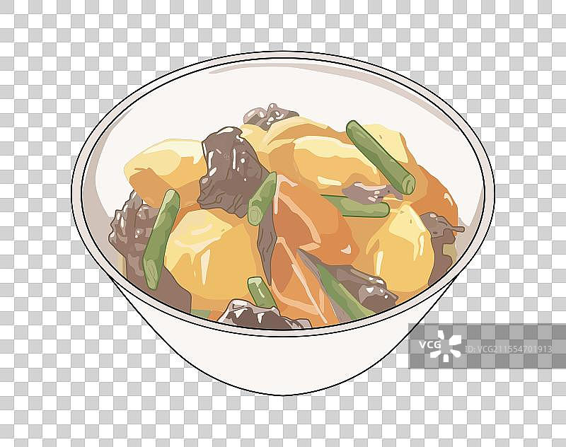 手绘日漫胡萝卜土豆豆角牛腩中华料理美食插画图片素材