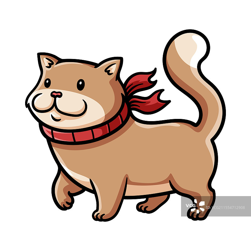 可爱的小猫戴着围巾，色彩丰富的卡通风格图片素材