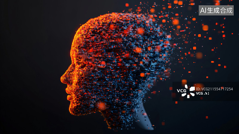 【AI数字艺术】AI科技感数字化人脸识别科技感发光粒子图片素材