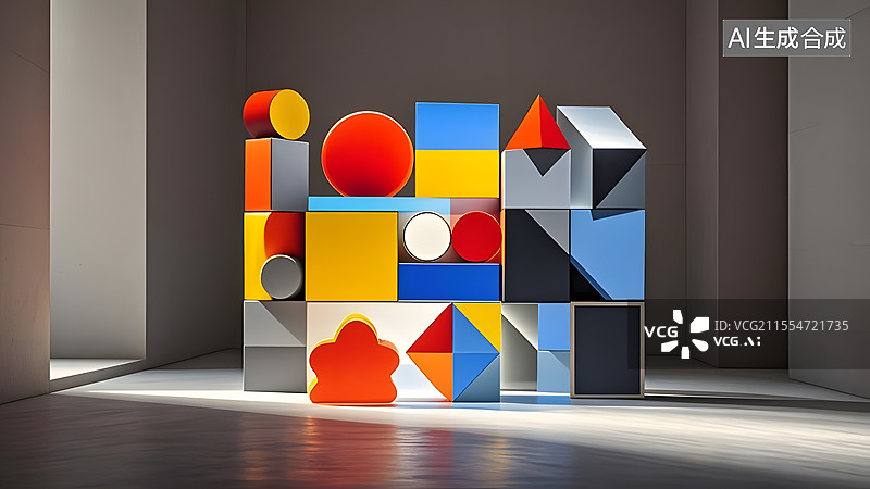 【AI数字艺术】3D立方体长方体圆柱体三角体等抽象几何立体背景图片素材