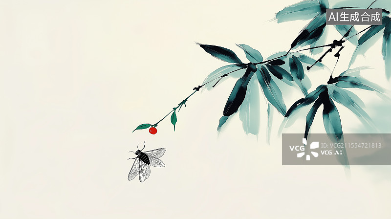 【AI数字艺术】小满国风水墨 背景 居右图片素材