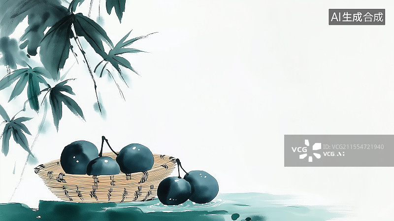 【AI数字艺术】小满国风水墨 背景 居左图片素材
