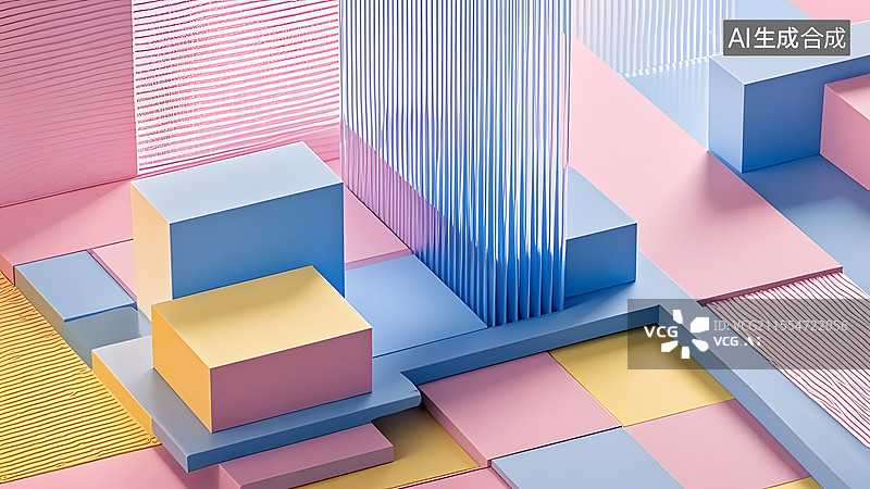 【AI数字艺术】3D立方体长方体圆柱体三角体等抽象几何立体背景图片素材