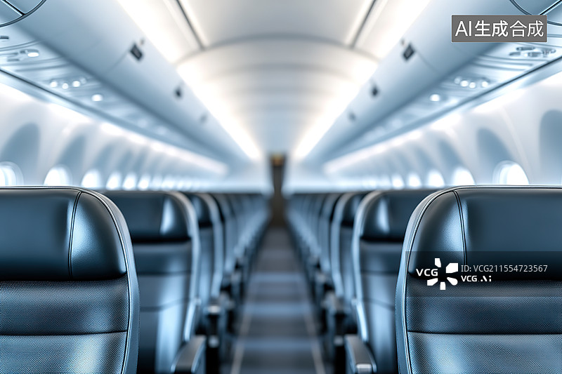 【AI数字艺术】民用航空客机内部的一排座位图片素材