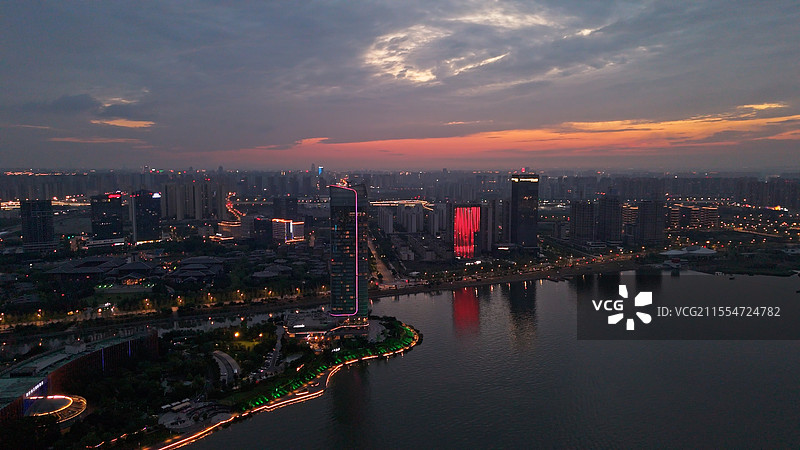 西安浐灞艾美酒店 晚霞 夜景 航拍图片素材