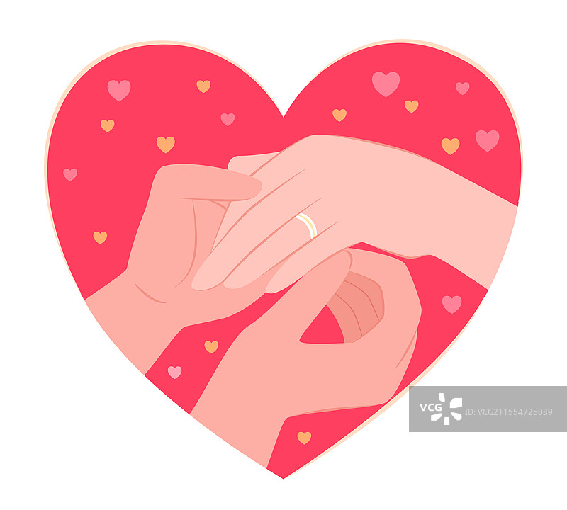 手上戴着订婚戒指，象征着爱情与婚姻图片素材