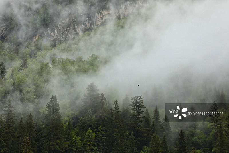 烟雾缭绕的九寨沟图片素材