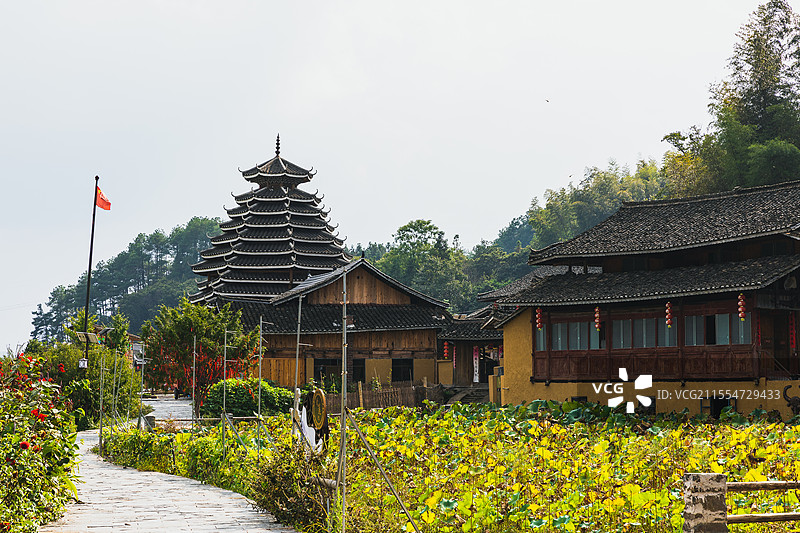 湖南省邵阳市绥宁县中国少数民族特色村寨天下大团，大团侗寨。图片素材