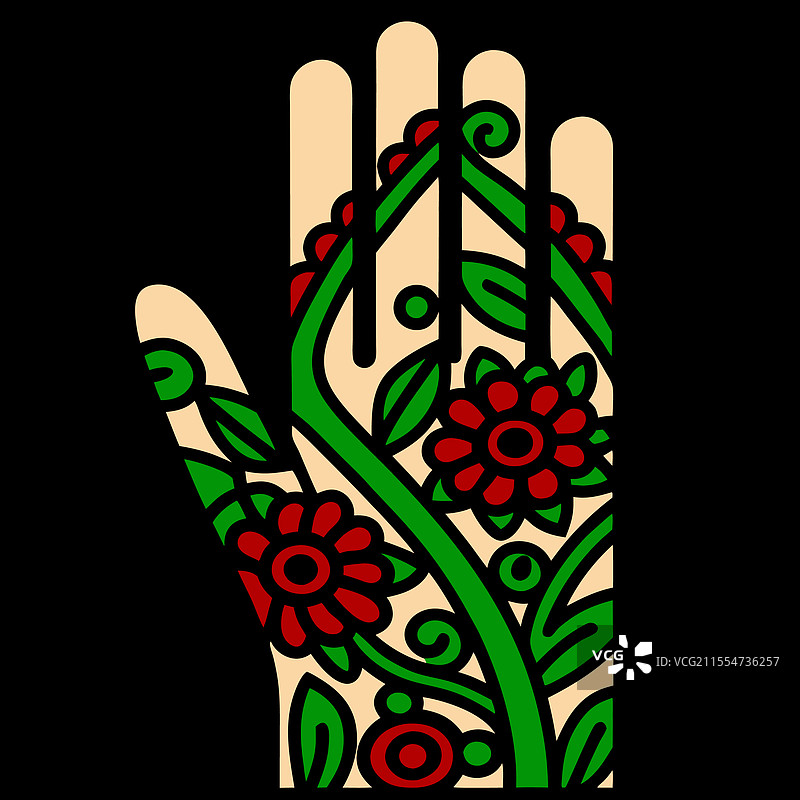 极简风格的手部美迪设计与花卉曼陀罗图片素材