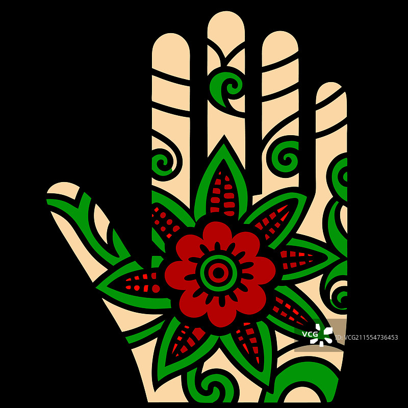 极简风格的手部美迪设计与花卉曼陀罗图片素材