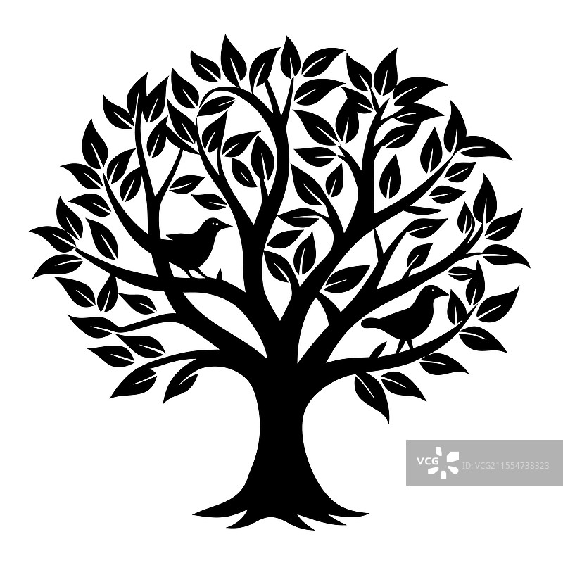 简单的黑白树木剪影图片素材