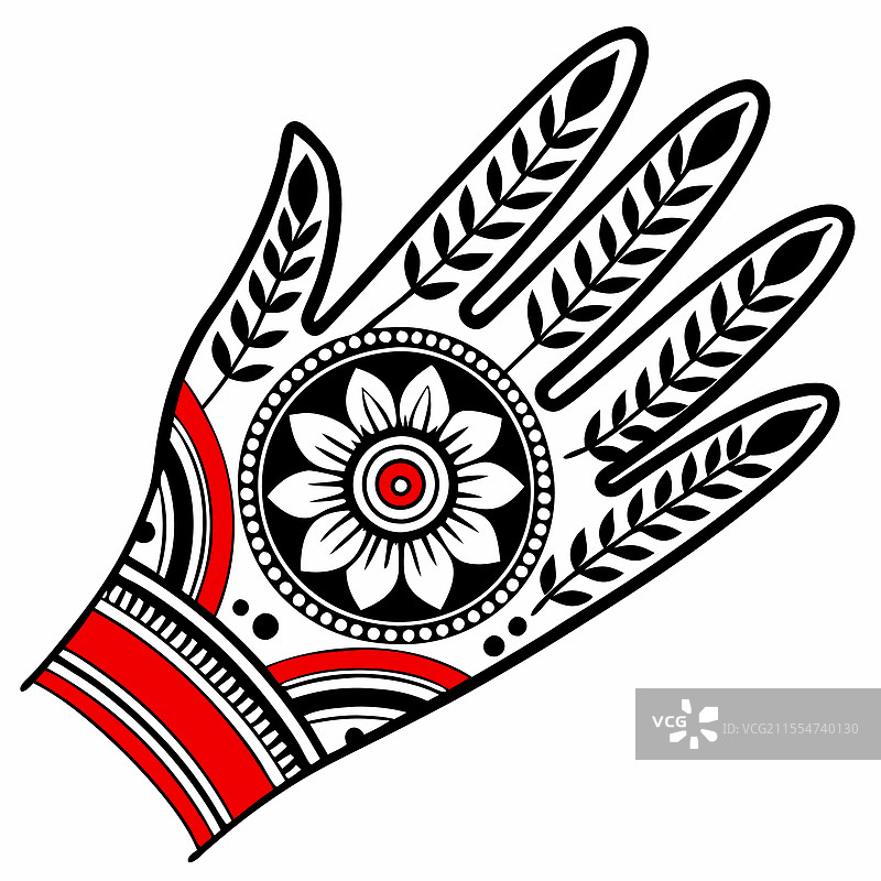 生动的手绘花卉手印美迪纹身图片素材