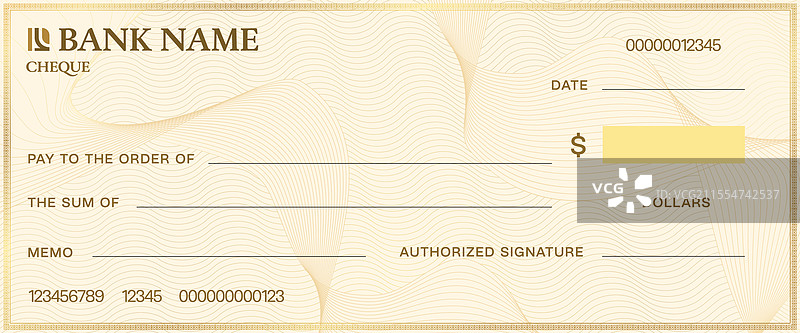 带水印的空白支票模板图片素材