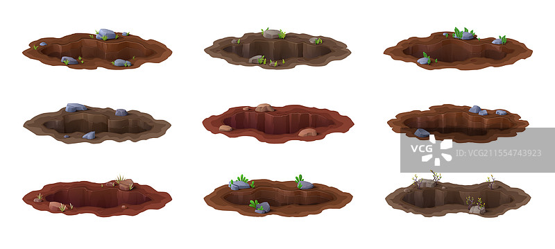 卡通深邃肮脏的坑洞和地面洞穴图片素材