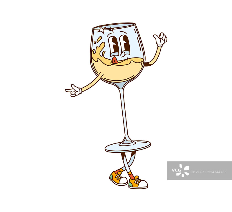 复古时尚的白葡萄酒杯可爱角色图片素材