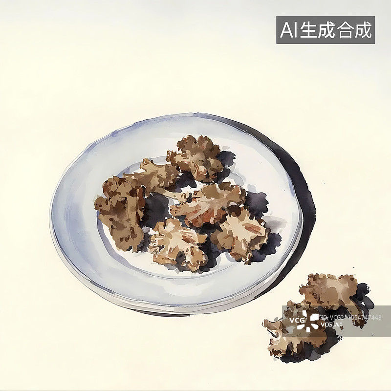 【AI数字艺术】川芎中医药材手绘感水彩插画图片素材