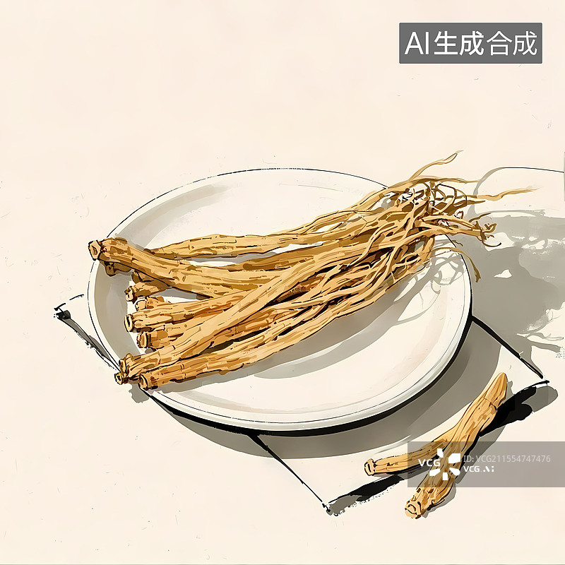 【AI数字艺术】党参中医药材手绘感水彩插画图片素材