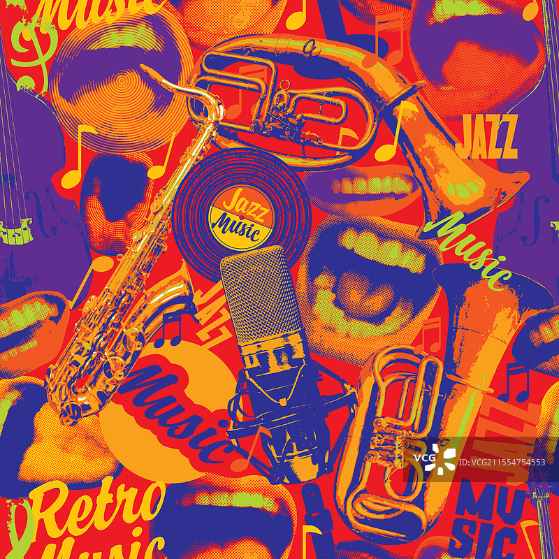 复古爵士音乐主题的无缝图案图片素材