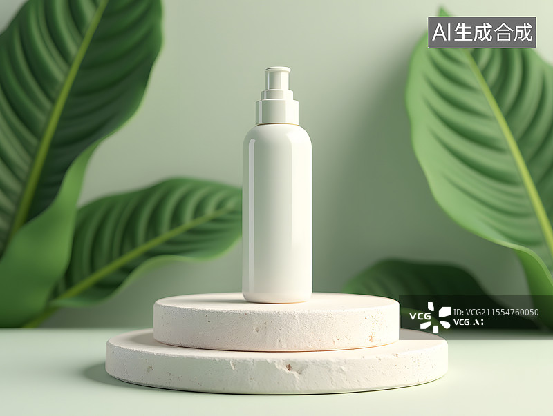 【AI数字艺术】3D渲染的绿色植物电商产品展台图片素材