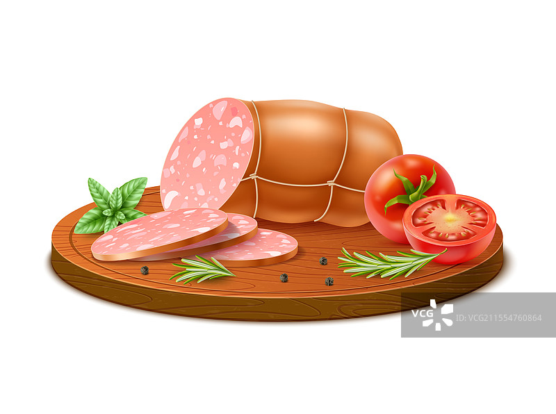 在木砧板上切香肠的肉类图片素材