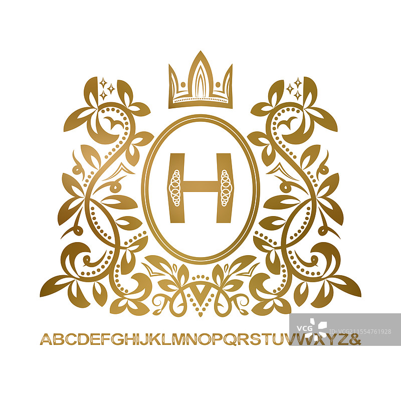 金色复古字母组合及图案套件图片素材