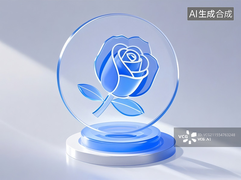 【AI数字艺术】蓝色玫瑰水晶雕塑图标图片素材