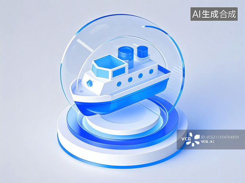【AI数字艺术】蓝色船模在透明球中图标图片素材