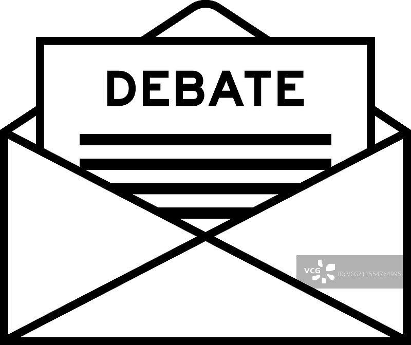 信封和信件标志，上面写着“辩论”一词图片素材