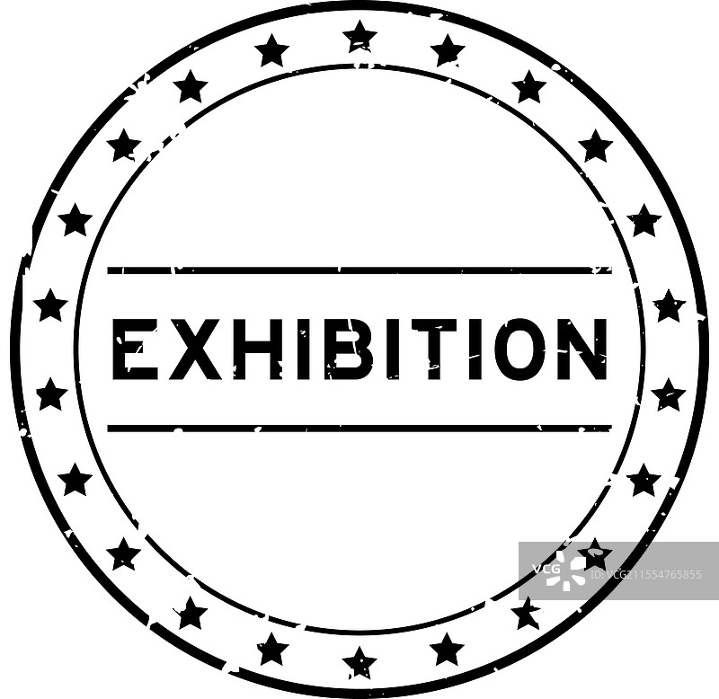 磨损的黑色展览字样圆形橡胶印章图片素材