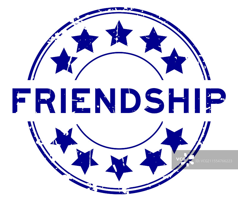 带星星图标的蓝色友谊字样的复古风格圆形设计图片素材