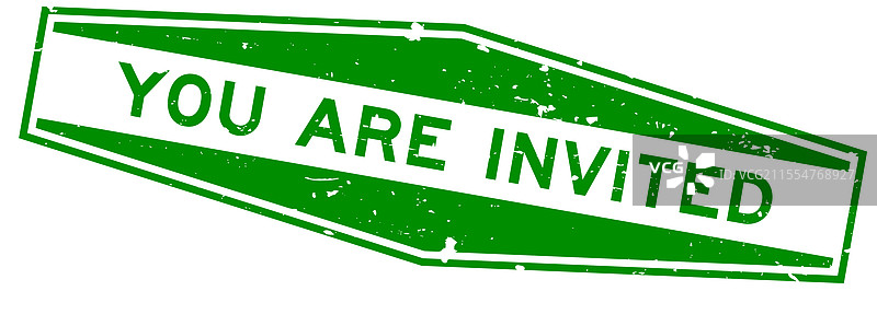 邀请您参加的绿色粗糙六边形橡胶字样图片素材